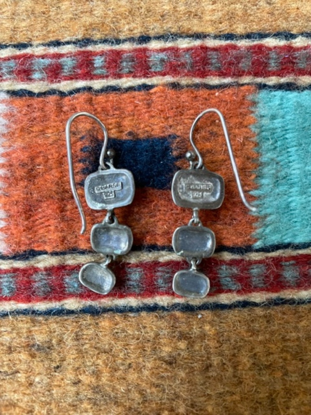 Sterling Turquoise Barse Dangle Hook Earrings - Picture 4 of 6